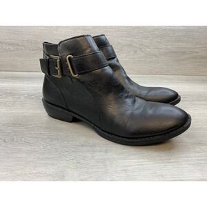 B.O.C. Women's Ankle Boots Black Leather Buckle Strap Booties 8 Comfort Shoes